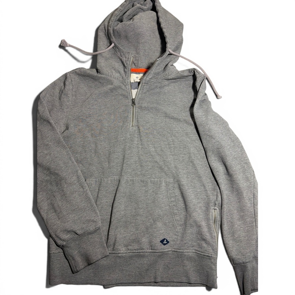 Sperry Top-Sider Mens Quarter Zip Hoodie Gray Fleece Sweatshirt Large Side Zip